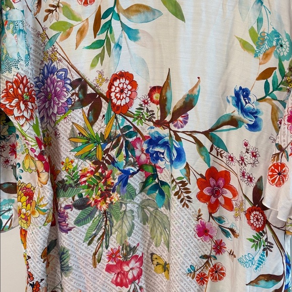 Johnny Was Gorgeous Pink and Blue Floral Kimono with Tie Front, Ruffles - Picture 4 of 11